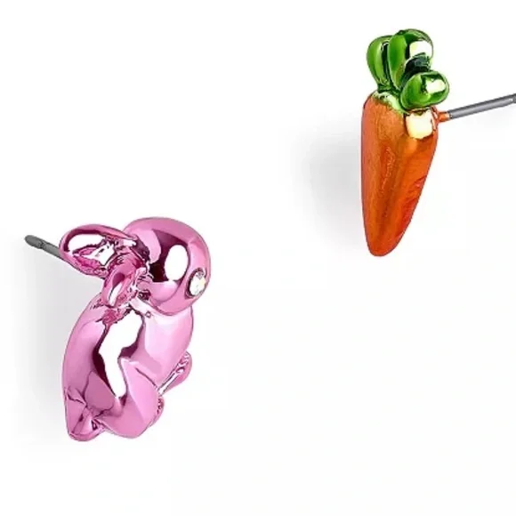 New Betsey Johnson Faux Stone Spring Bunny Carrot Mismatch Stud Earrings - Picture 4 of 9